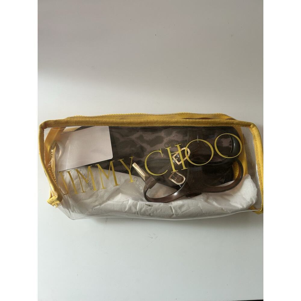 Jimmy Choo Brown Leopard Print Jelly Sandals T-Strap Flat Size 39 Made in Italy - Picture 9 of 9